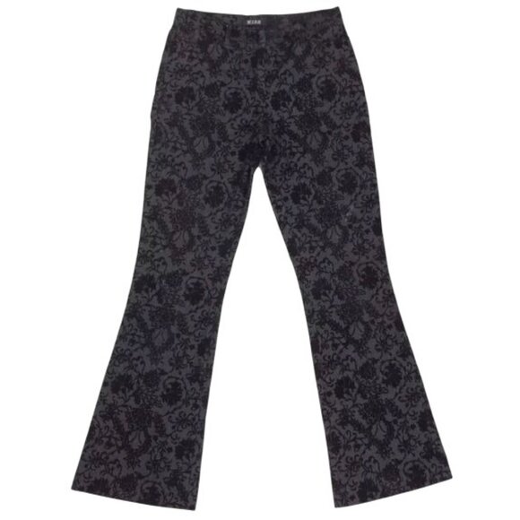 Y2K Black Floral Velvet Mid Rise Flare Jeans | Mob Wife Dark Academia Whimsigoth - Picture 2 of 10